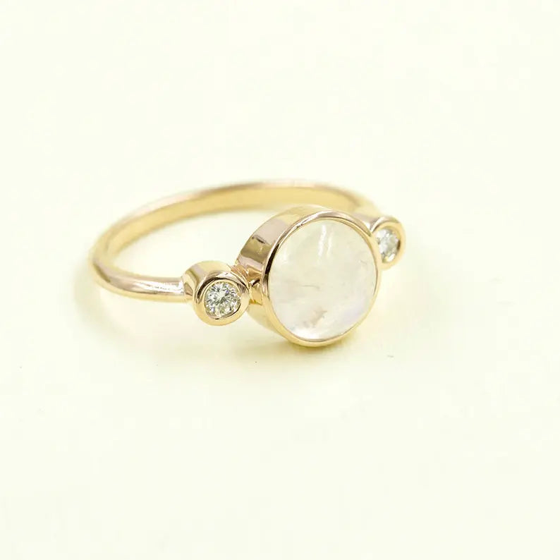 14K MOONSTONE DIAMOND BEZEL RING