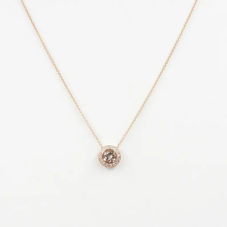 14K 1.3CT MORGANITE DIAMOND HALO NECKLACE