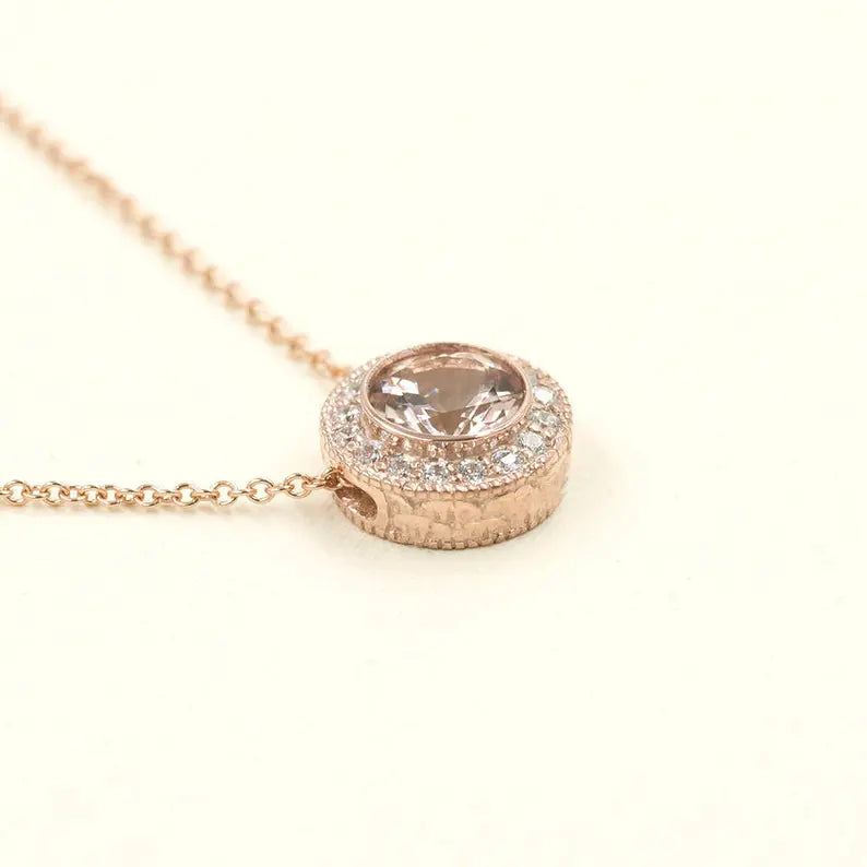 14K 1.3CT MORGANITE DIAMOND HALO NECKLACE