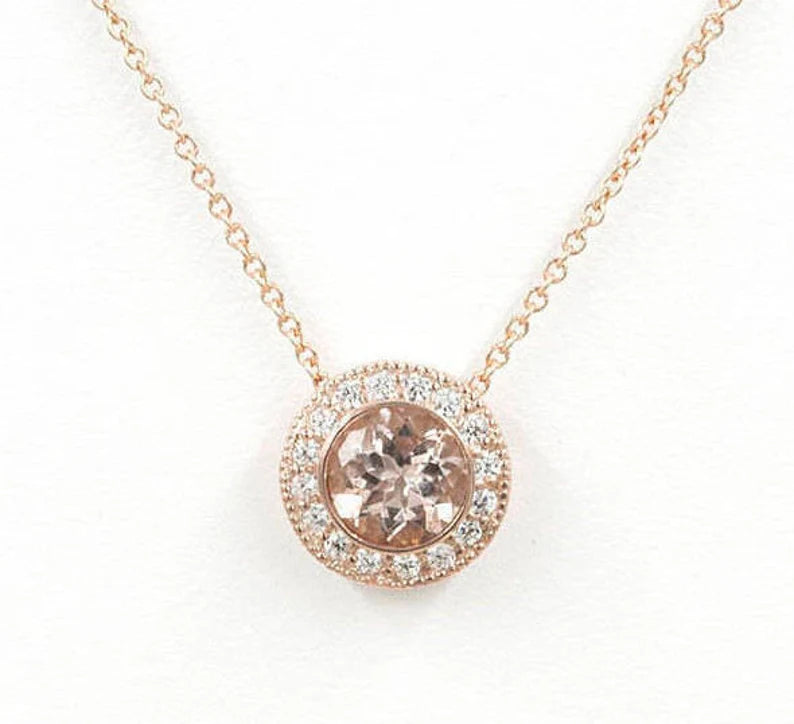 14K 1.3CT MORGANITE DIAMOND HALO NECKLACE