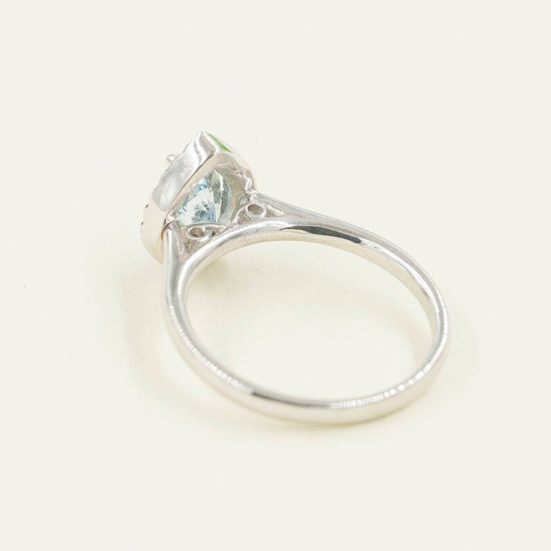 14K PEAR AQUAMARINE DIAMOND HALO SOLITAIRE RING