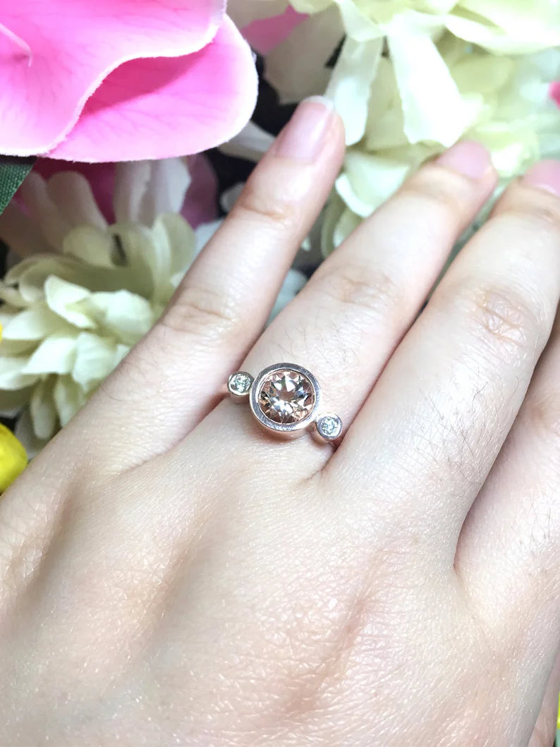 14K MORGANITE DIAMOND BEZEL RING