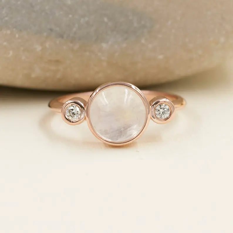 14K MOONSTONE DIAMOND BEZEL RING