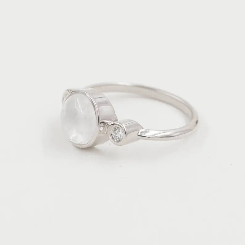 14K MOONSTONE DIAMOND BEZEL RING