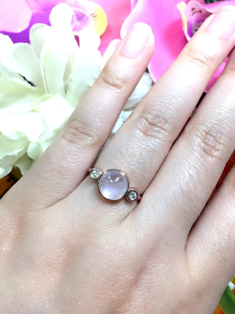 14K MOONSTONE DIAMOND BEZEL RING