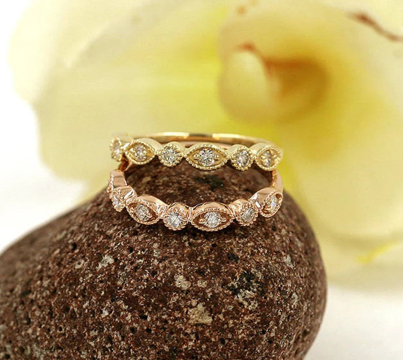 14K 0.21CT DIAMOND ART DECO BAND