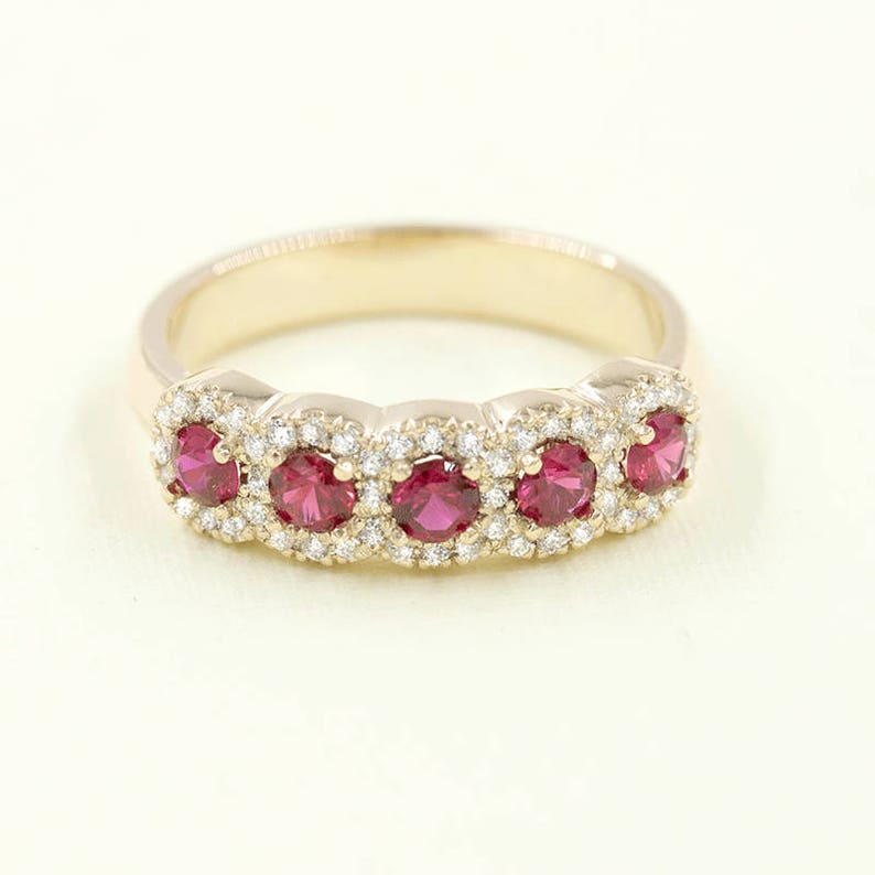 14K RUBY 0.22CT DIAMOND HALO BAND