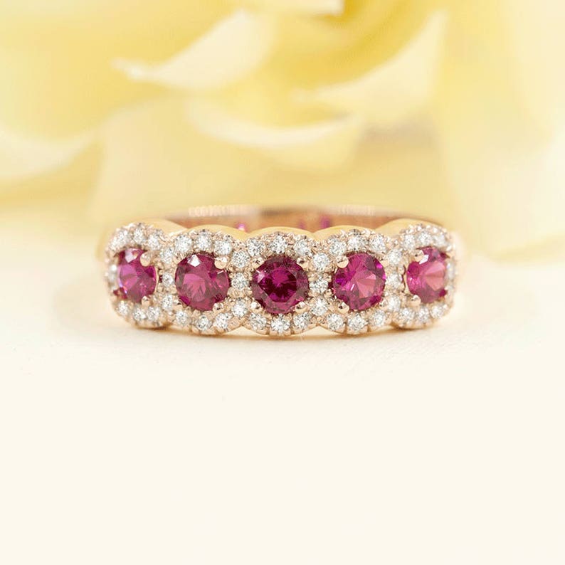 14K RUBY 0.22CT DIAMOND HALO BAND