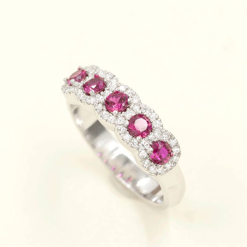 14K RUBY 0.22CT DIAMOND HALO BAND