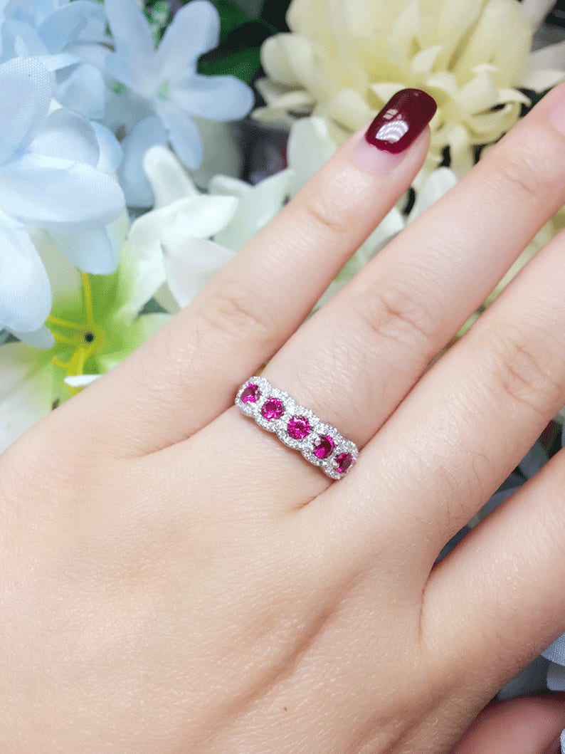 14K RUBY 0.22CT DIAMOND HALO BAND