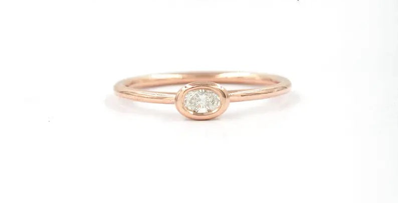 14K 0.15CT OVAL DIAMOND BEZEL SOLITAIRE RING