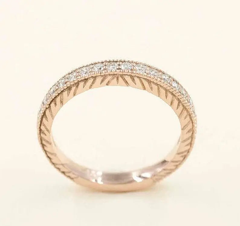 14K 0.23CT DIAMOND HALF ETERNITY VINTAGE STYLED BAND