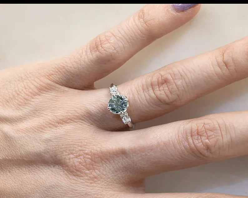 14K AQUAMARINE DIAMOND RING