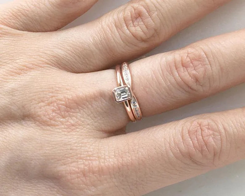 14K 0.30CT EMERALD CUT DIAMOND BEZEL SOLITAIRE RING