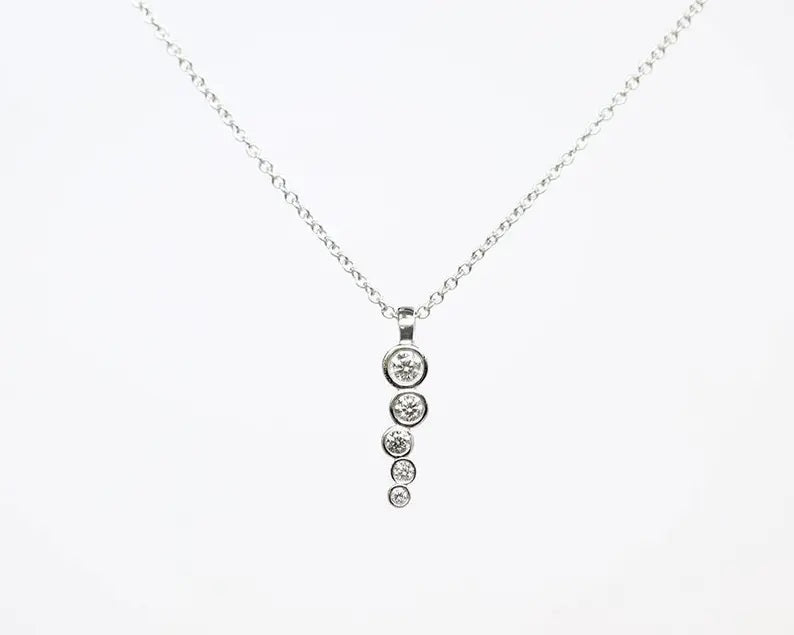 14K 5 DIAMOND BEZEL ZIGZAG DROP NECKLACE