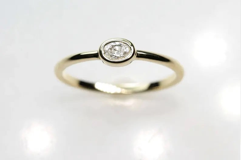 14K 0.15CT OVAL DIAMOND BEZEL SOLITAIRE RING