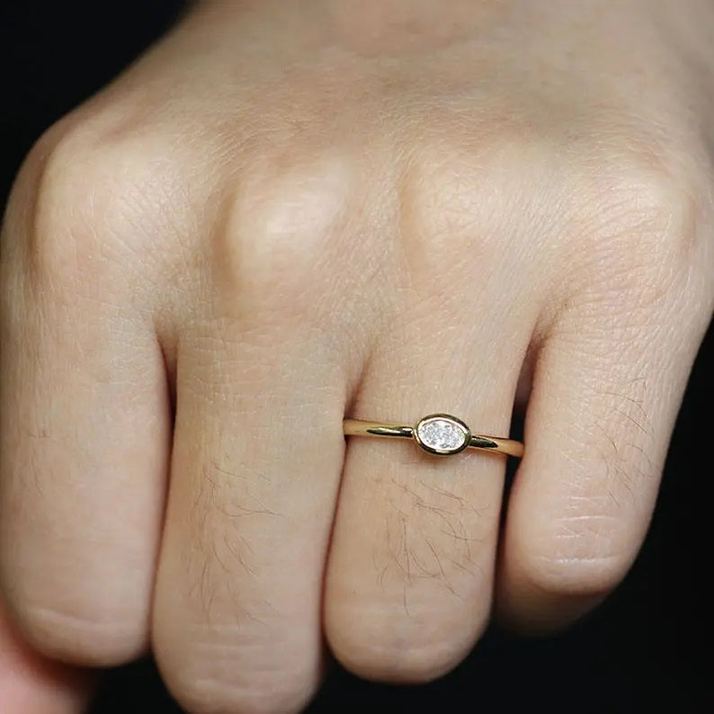 14K 0.15CT OVAL DIAMOND BEZEL SOLITAIRE RING