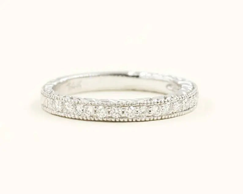 14K 0.23CT DIAMOND HALF ETERNITY VINTAGE STYLED BAND