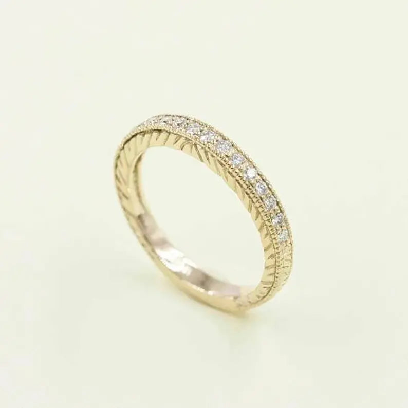14K 0.23CT DIAMOND HALF ETERNITY VINTAGE STYLED BAND