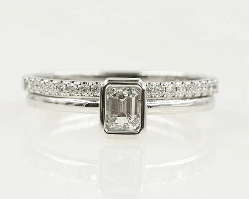 14K 0.30CT EMERALD CUT DIAMOND BEZEL SOLITAIRE RING