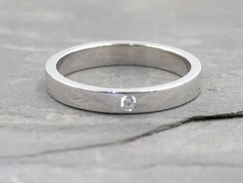 14K 1 DIAMOND SQUARED EDGE 3MM BAND