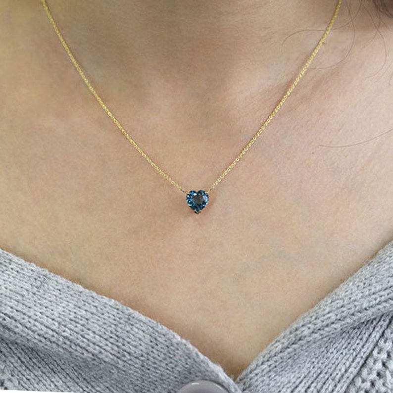 14K HEART LONDON BLUE TOPAZ SOLITAIRE NECKLACE