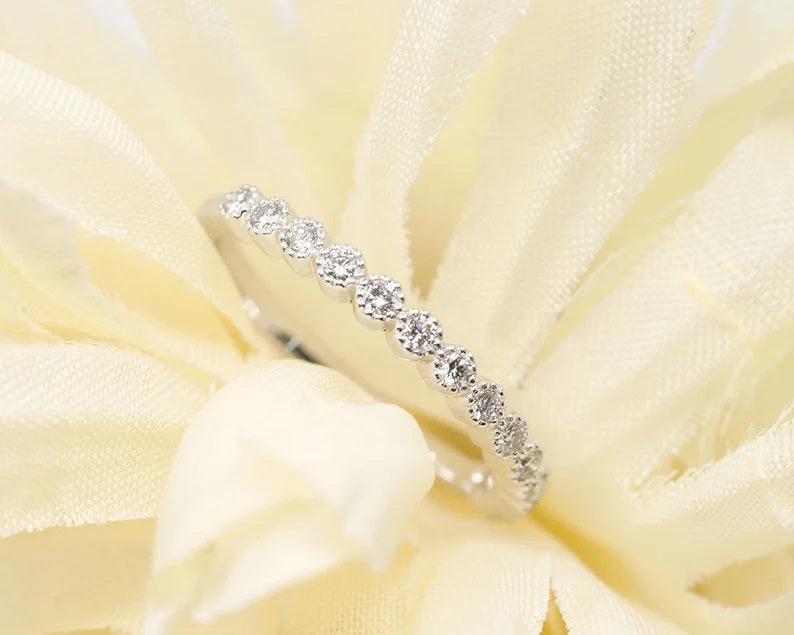 14K 0.25CT DIAMOND BEZEL MILGRAIN HALF ETERNITY BAND