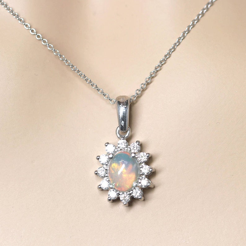 14K OPAL DIAMOND SUNFLOWER NECKLACE