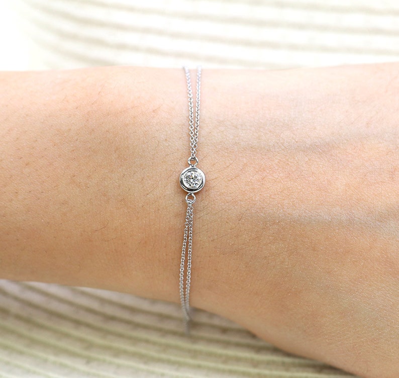 14K 0.10CT DIAMOND BEZEL DOUBLE CHAIN BRACELET