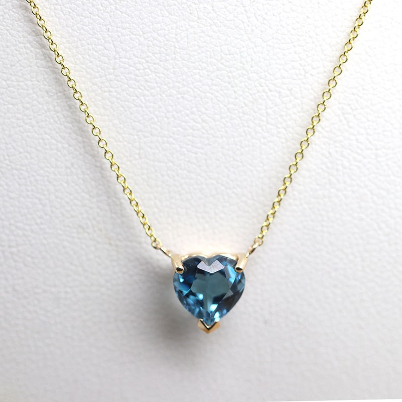 14K HEART LONDON BLUE TOPAZ SOLITAIRE NECKLACE