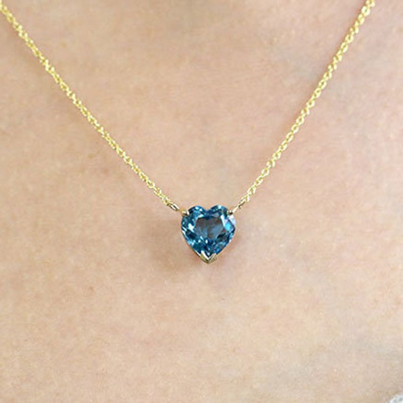 14K HEART LONDON BLUE TOPAZ SOLITAIRE NECKLACE