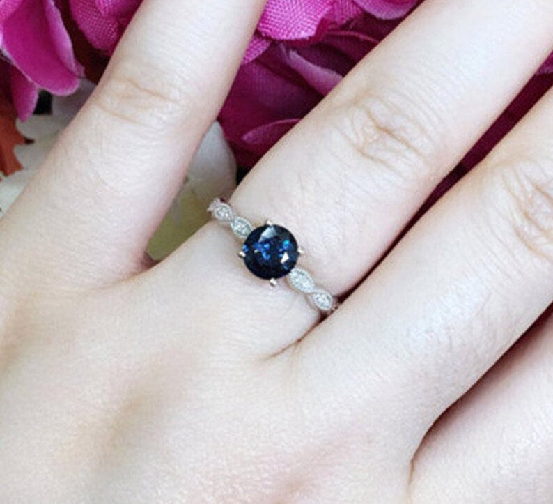 14K SAPPHIRE DIAMOND ART DECO RING