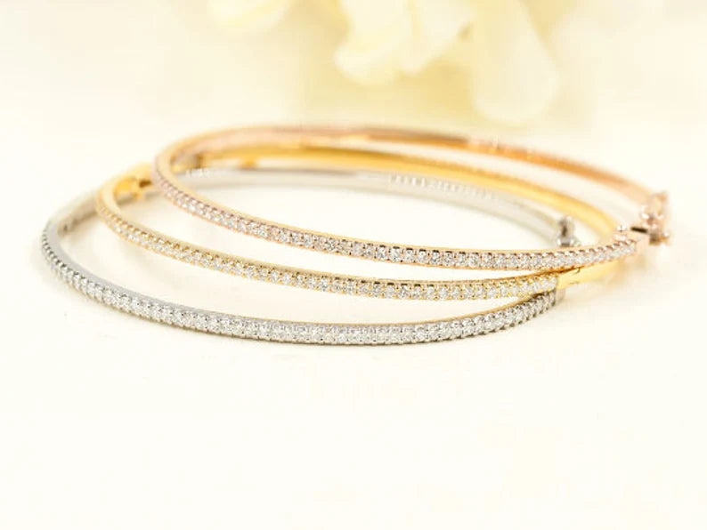14K DIAMOND HALF ETERNITY BANGLE BRACELET