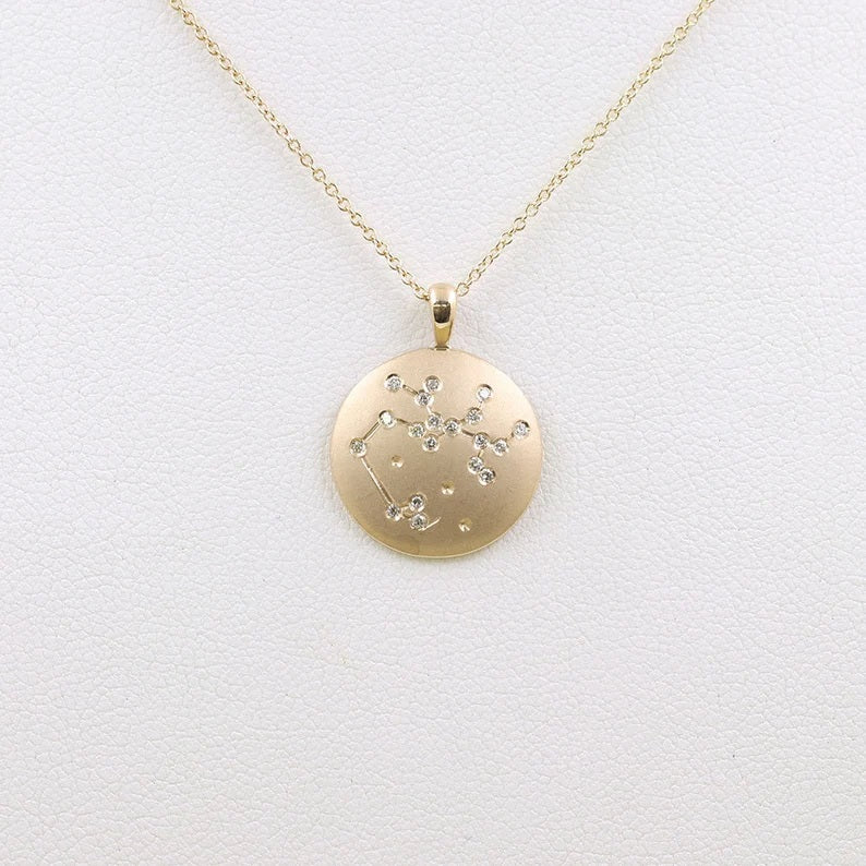 14K DIAMOND SAGITTARIUS ZODIAC SIGN MATT FINISHED NECKLACE
