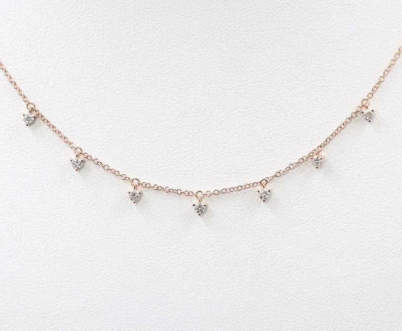 14K 7 DIAMOND DANGLING NECKLACE