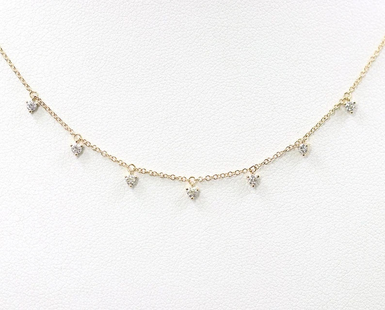 14K 7 DIAMOND DANGLING NECKLACE