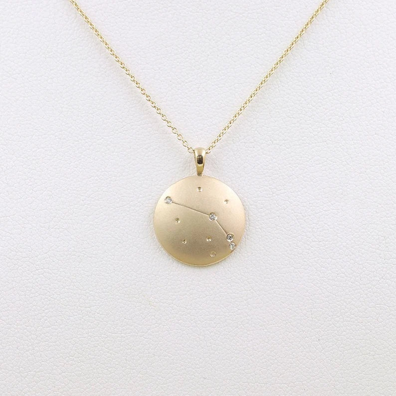 14K DIAMOND ARIES ZODIAC SIGN MATT FINISHED NECKLACE