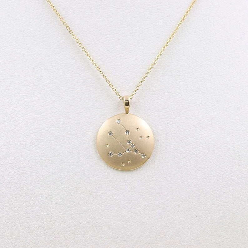 14K DIAMOND TAURUS ZODIAC SIGN MATT FINISHED NECKLACE