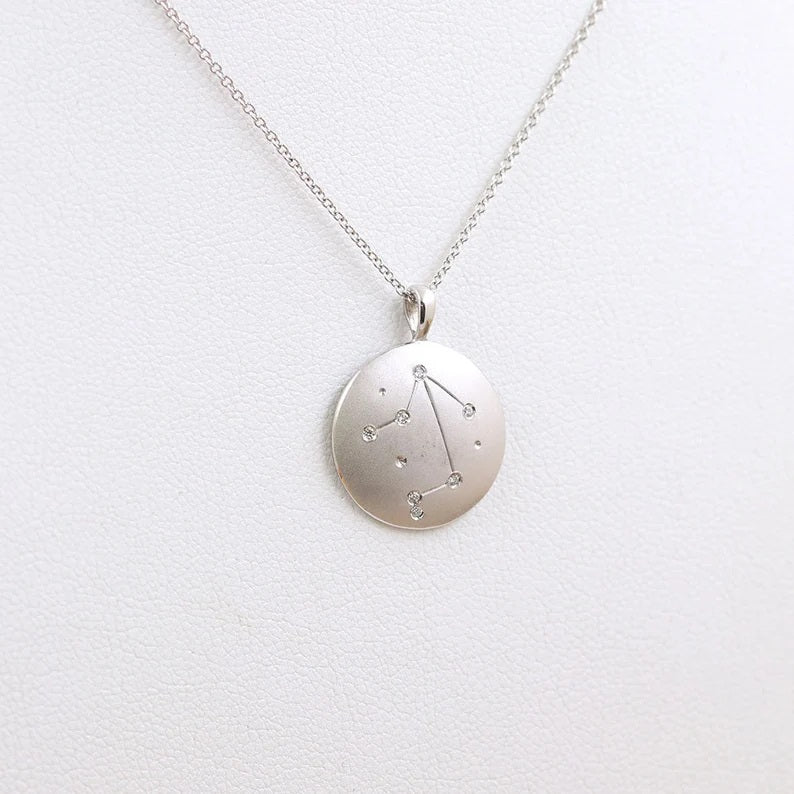 14K DIAMOND LIBRA ZODIAC SIGN MATT FINISHED NECKLACE