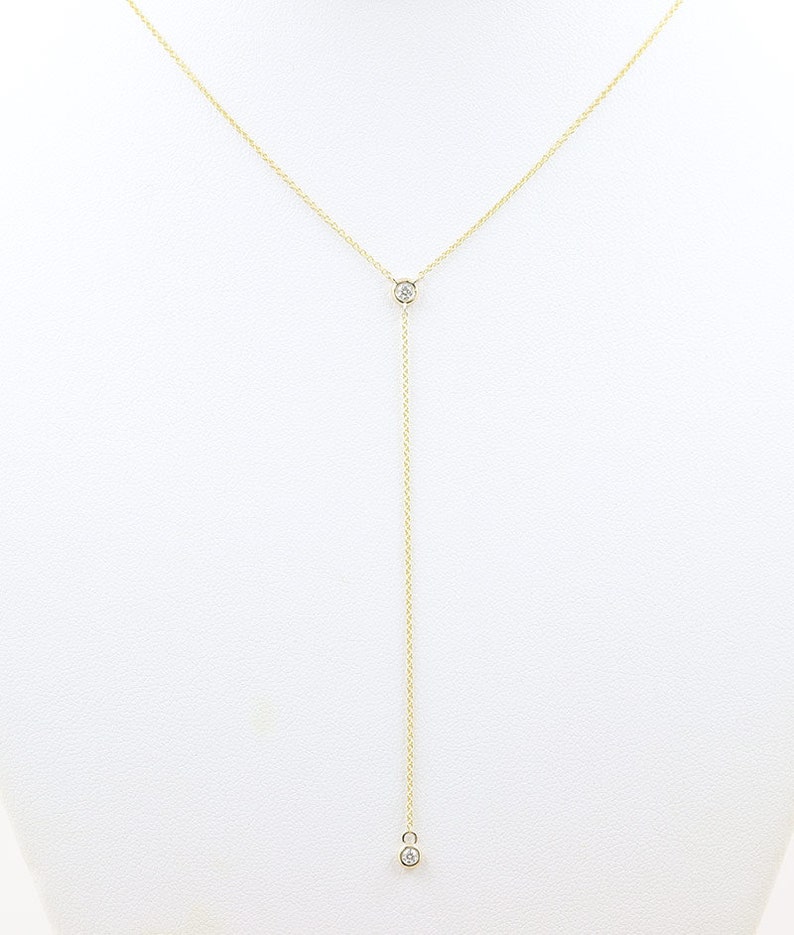 14K 2 DIAMOND BEZEL LARIAT NECKLACE
