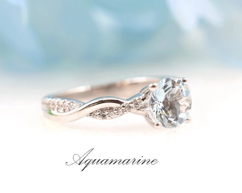 14K AQUAMARINE DIAMOND TWIST RING