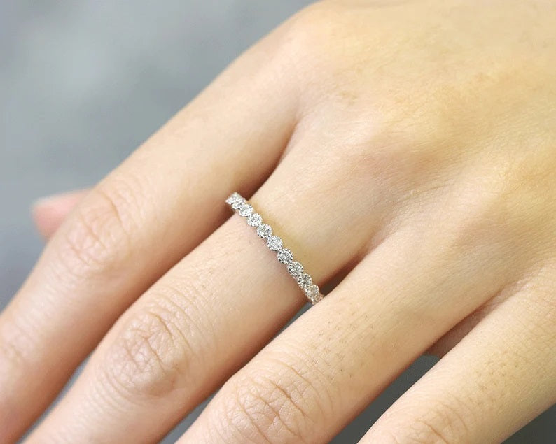14K 0.25CT DIAMOND BEZEL MILGRAIN HALF ETERNITY BAND