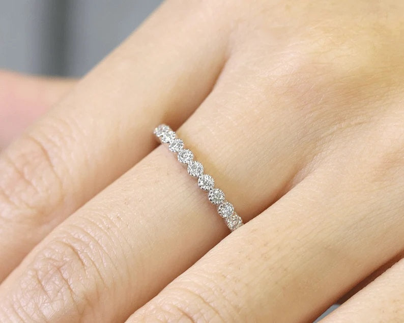 14K 0.25CT DIAMOND BEZEL MILGRAIN HALF ETERNITY BAND
