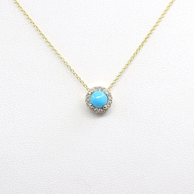 14K TURQUOISE DIAMOND HALO NECKLACE