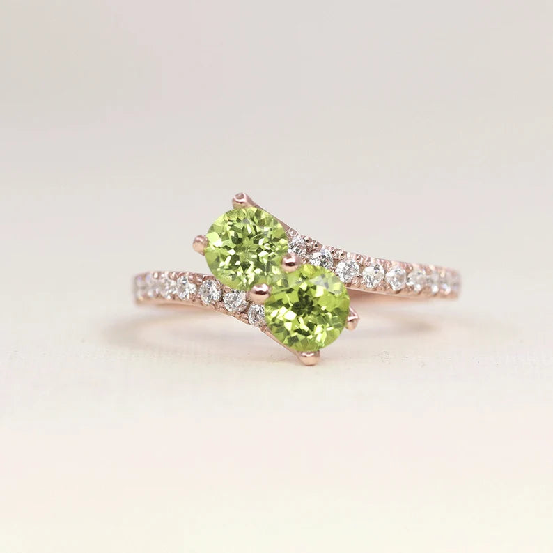 14K PERIDOT DIAMOND OVERLAP RING