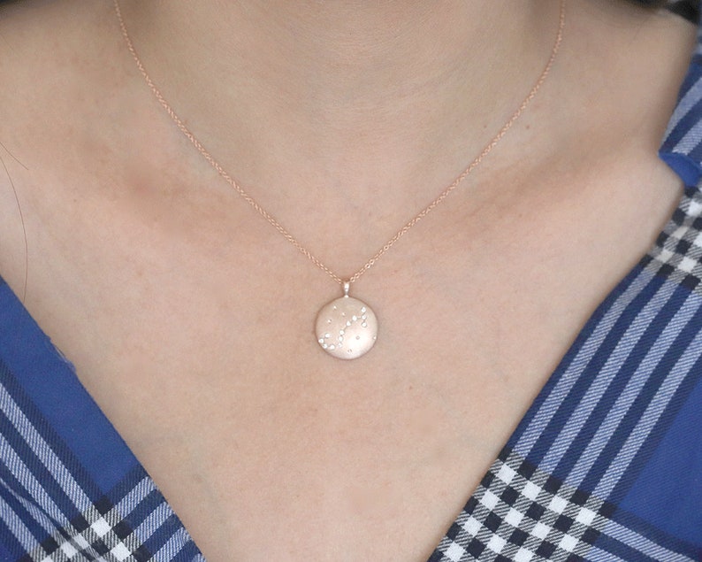 14K DIAMOND SCORPIO ZODIAC SIGN MATT FINISHED NECKLACE