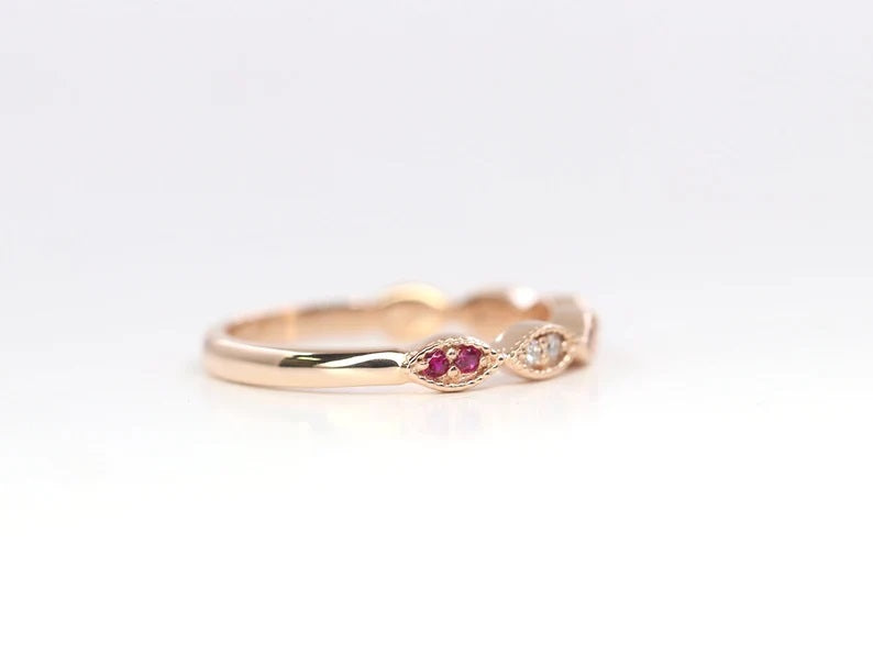 14K RUBY DIAMOND ART DECO BAND