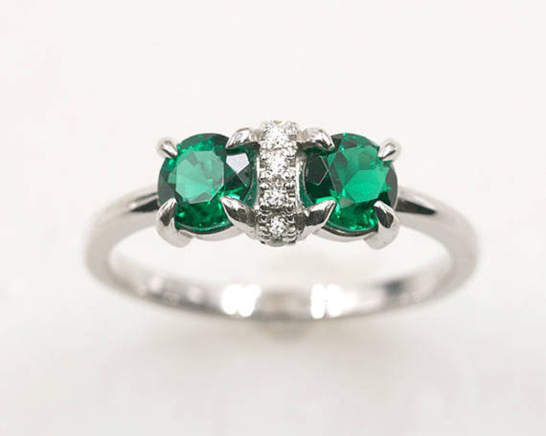 14K ROUND LAB EMERALD DIAMOND RING