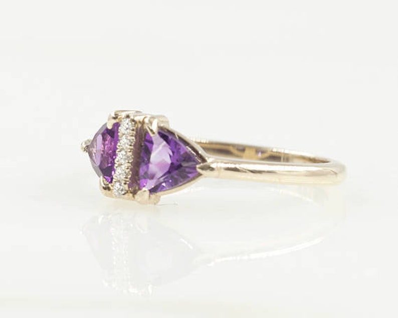 14K TRILLION AMETHYST DIAMOND RING
