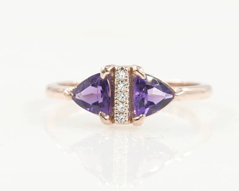 14K TRILLION AMETHYST DIAMOND RING